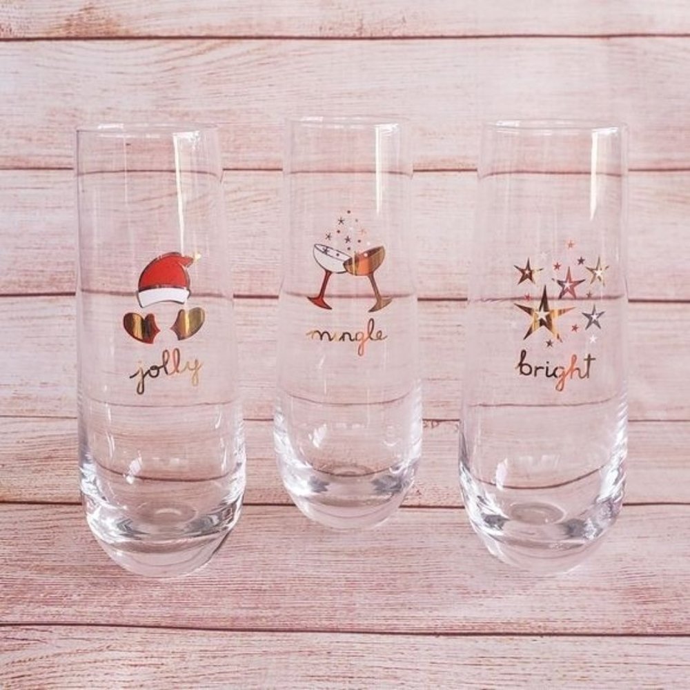 Artland Set of 3 Stemless Flute Wine Champagne Glasses Christmas/Holiday